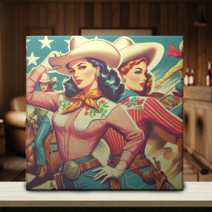 Retro Cowgirls Pin-ups Ceramic Tile