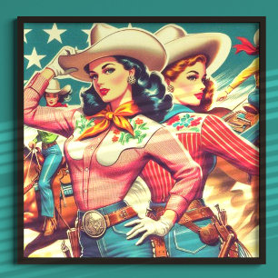 Retro Cowgirls Pin-ups Poster
