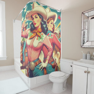 Retro Cowgirls Pin-ups Shower Curtain