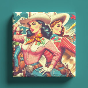 Retro Cowgirls Pin-ups Stone Coaster