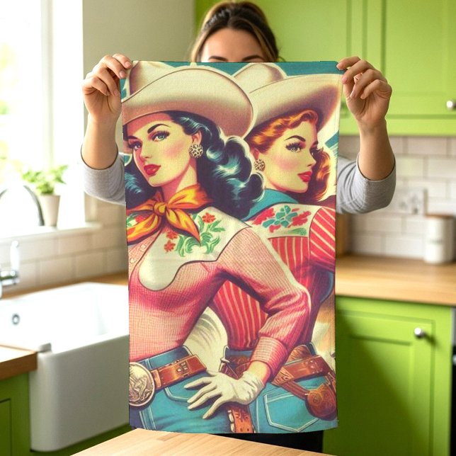 Retro Cowgirls Pin-ups Tea Towel (Creator Uploaded)