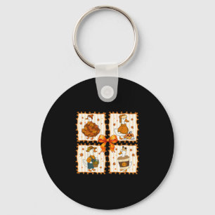 Retro Cozy Goose Pumpkin Fall Autumn Thanksgiving Key Ring