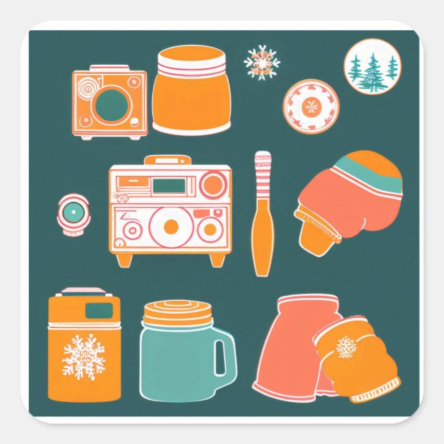 .	🍪❄️Retro Cozy Winter Square Sticker (Front)