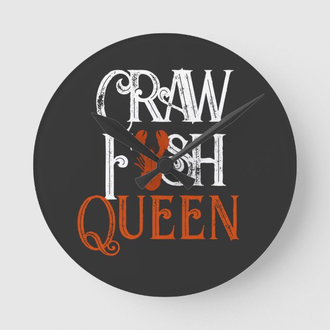 Retro Crawfish Queen Seafood Round Clock (Front)
