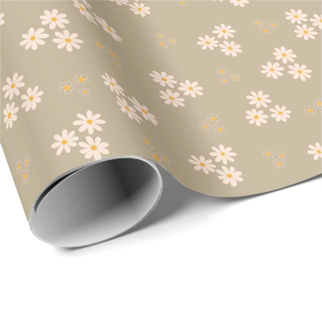 Retro Cream & Gold Daisy Flower Wrapping Paper (Roll Corner)