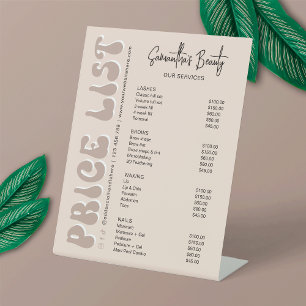 Retro Cream Modern Spa Salon or Shop Price List Pedestal Sign