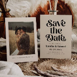 Retro Cream Wedding Save The Date<br><div class="desc">Retro and elegant save the date card featuring boho font that says "save the date" in white on a cream white background. You can add a photo on the back.</div>