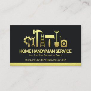 Retro Creative Gold Handyman Tools Motif Building Business Card