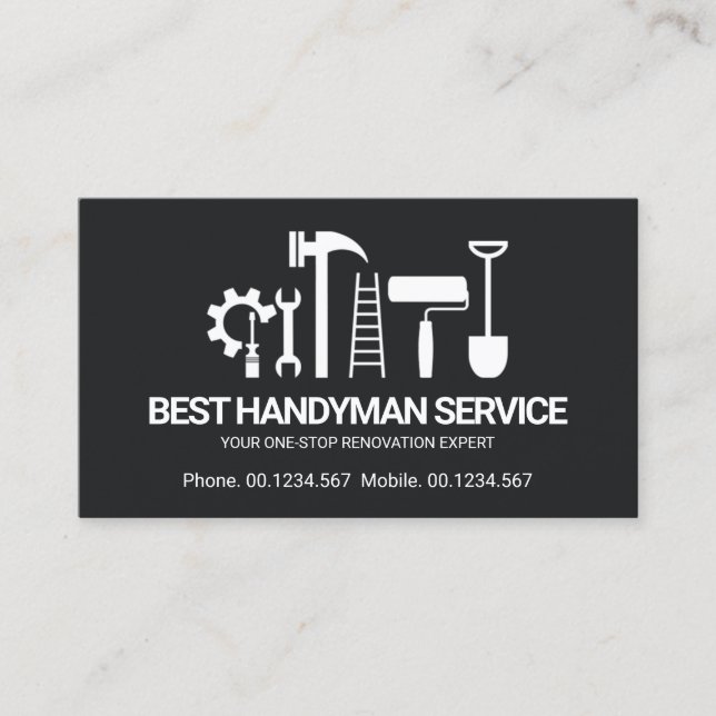 Retro Creative Handyman Tools Motif, Odd Jobs Man  Business Card (Front)
