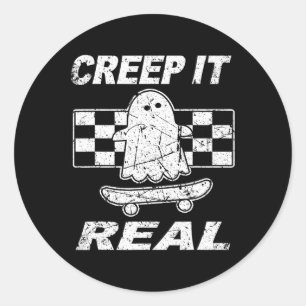 Retro Creep It Real  Ghost Halloween Mens  Kids  Classic Round Sticker