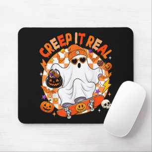 Retro Creep It Real Halloween Boo Ghost Skateboard Mouse Pad