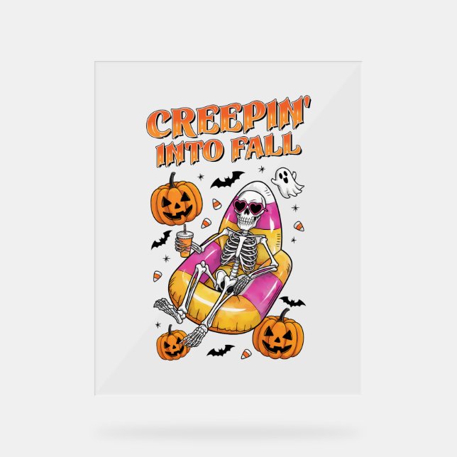 Retro Creepin into Fall Halloween Acrylic Sign (Front)