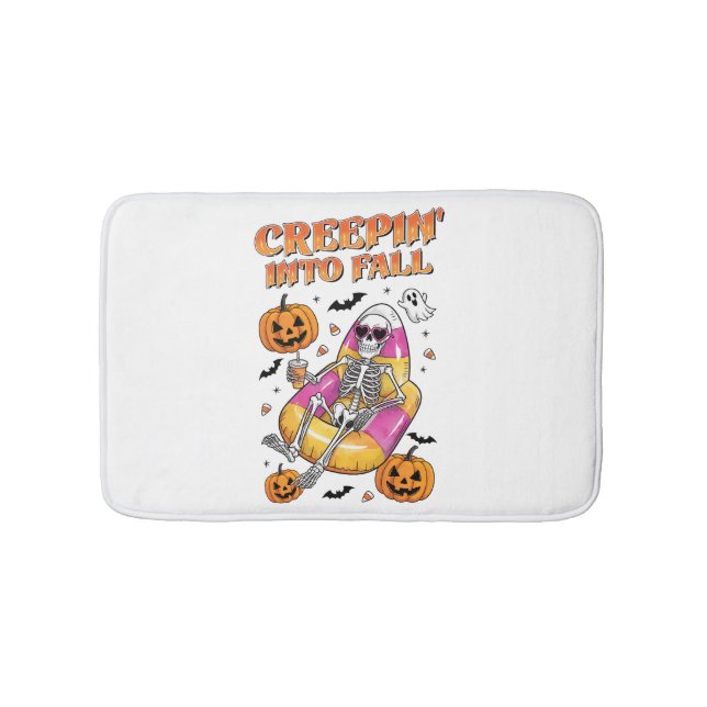 Retro Creepin into Fall Halloween Bath Mat (Front)