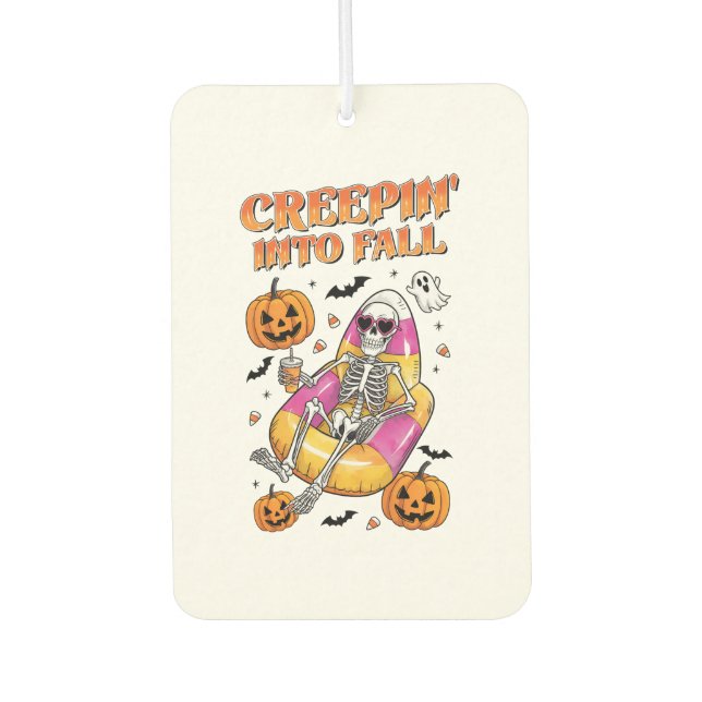Retro Creepin into Fall Halloween Car Air Freshener (Front)