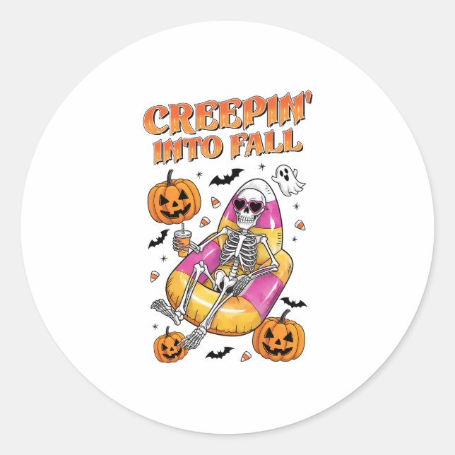 Retro Creepin into Fall Halloween Classic Round Sticker (Front)