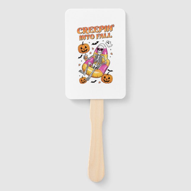 Retro Creepin into Fall Halloween Hand Fan (Front)
