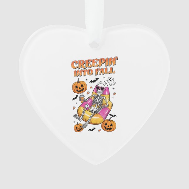 Retro Creepin into Fall Halloween Ornament (Front)