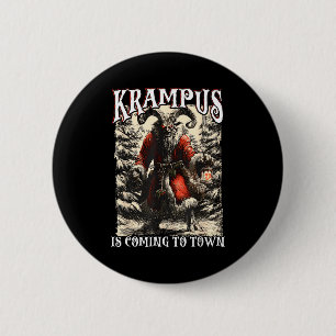 Retro Creepmas Krampus Is Coming To Town Dark Humo 6 Cm Round Badge