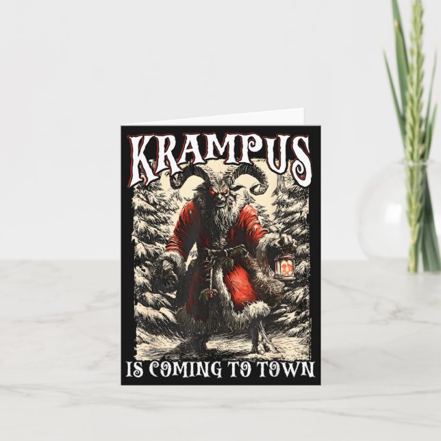 Retro Creepmas Krampus Is Coming To Town Dark Humo Card (Front)