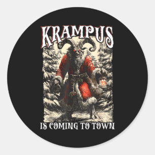 Retro Creepmas Krampus Is Coming To Town Dark Humo Classic Round Sticker