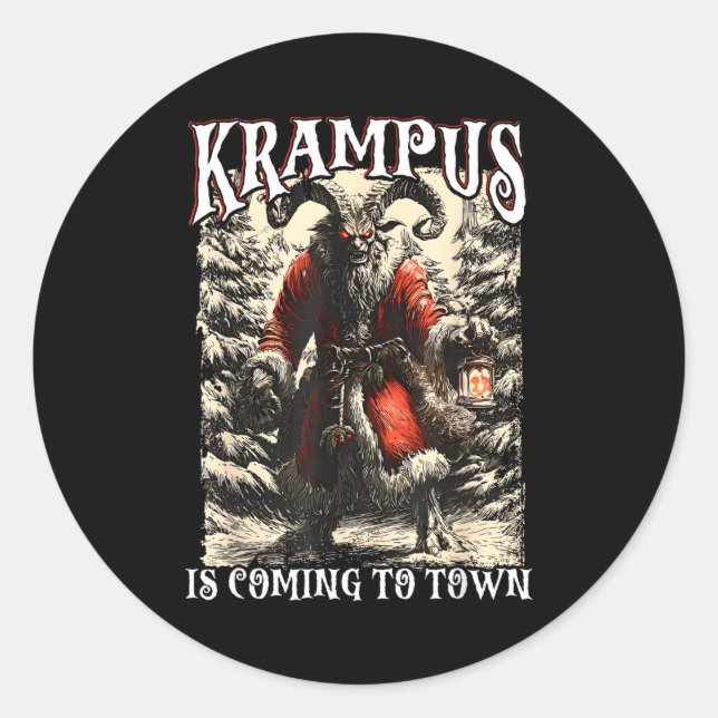 Retro Creepmas Krampus Is Coming To Town Dark Humo Classic Round Sticker (Front)