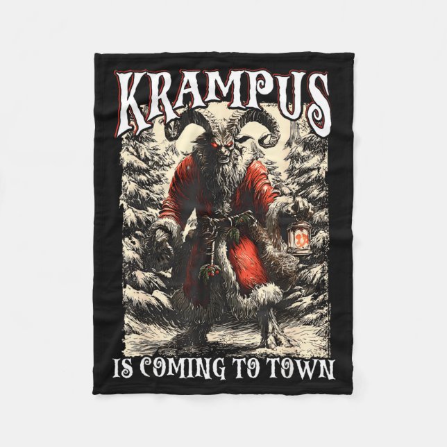 Retro Creepmas Krampus Is Coming To Town Dark Humo Fleece Blanket (Front)