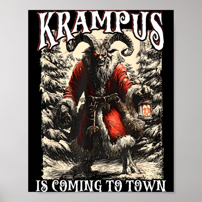 Retro Creepmas Krampus Is Coming To Town Dark Humo Poster (Front)