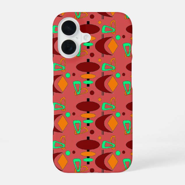 Retro Crescent Totem Shapes iPhone 16 Case (Back)