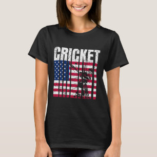 Retro Cricket American Flag Design T-Shirt