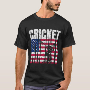 Retro Cricket American Flag Design T-Shirt