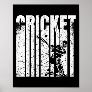 Retro Cricket Player Tter Design Poster