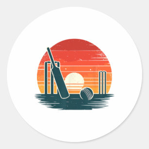 Retro Cricket T Cricketer Tsman Bowler Classic Round Sticker