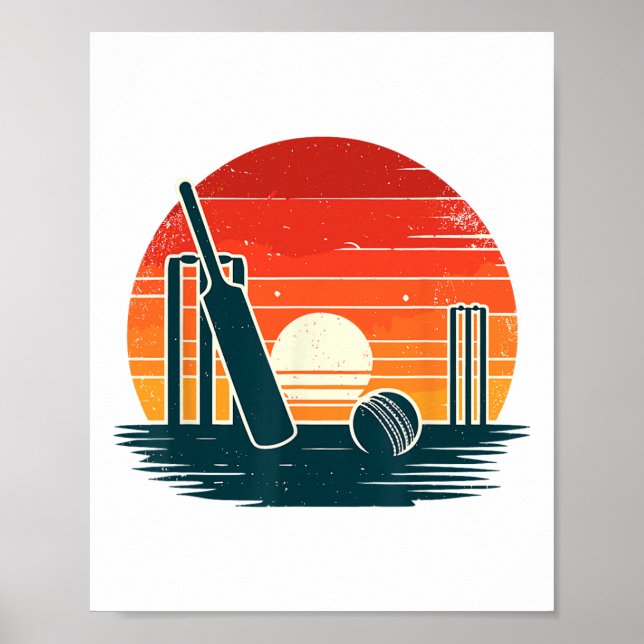 Retro Cricket T Cricketer Tsman Bowler  Poster (Front)