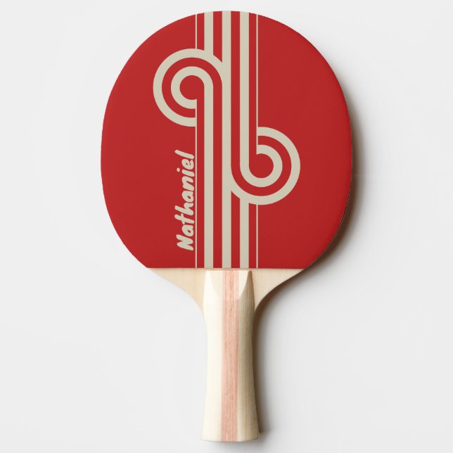 Retro Crimson Dual Stripe Loop with Name Ping Pong Paddle (Back)