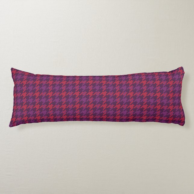 Retro crimson red purple houndstooth plaid pattern body cushion (Front)