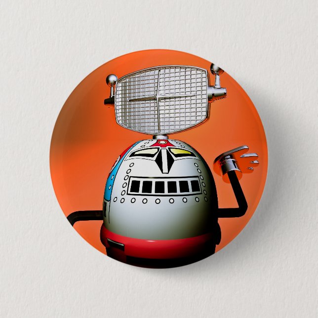 Retro Cropped Toy Robot 03 Button (Front)