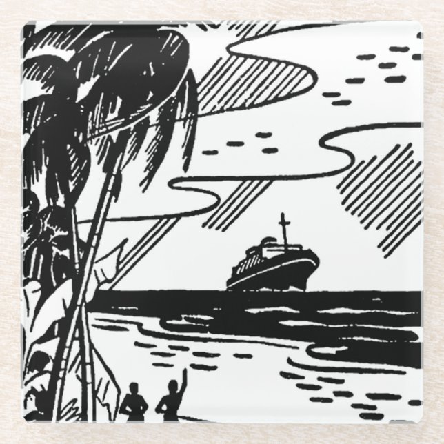 Retro Cruise Ship Glass Coaster (Front)
