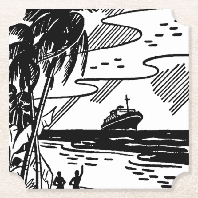 Retro Cruise Ship Paper Coaster (Front)