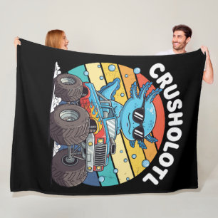 Retro Crusholotl Axolotl Monster Truck Art Fleece Blanket