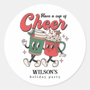 Retro Cup of Cheer Hot Chocolate Holiday Classic Round Sticker