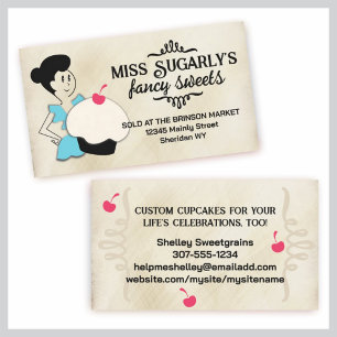 retro cupcake baker frilly apron baking business c card