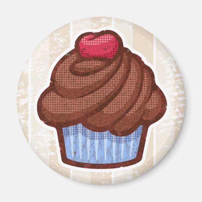 Retro Cupcake Magnet in Blue & Chocolate (Front)