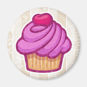 Retro Cupcake Magnet in Pink