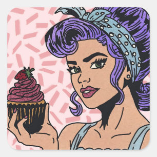 Retro Cupcake Pop Art Comic Style Square Sticker