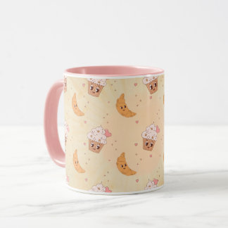 Retro Cupcakes & Croissants Pattern Mug