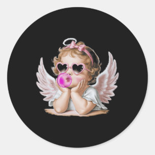 Retro Cupid Angel Valentine Day Vintage Cupid Blow Classic Round Sticker