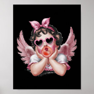 Retro Cupid Angel Valentine Day Vintage Cupid Blow Poster