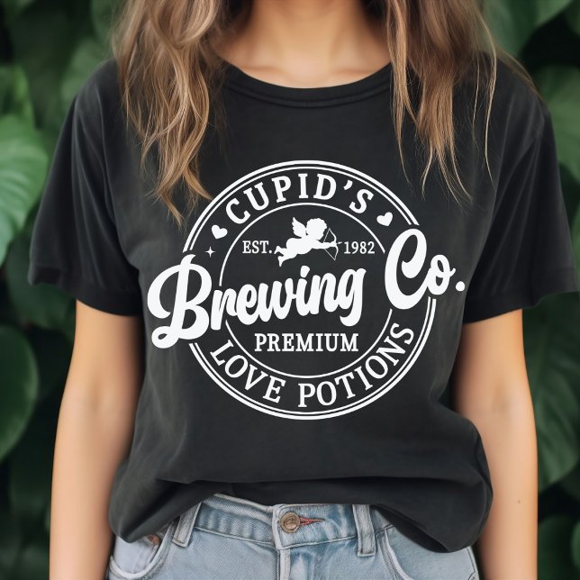 Retro Cupid’s Brewing Co Love Potions Funny Couple T-Shirt (Creator Uploaded)