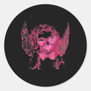 Retro Cupid Valentine Blowing Bubble Vintage Art V Classic Round Sticker