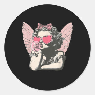 Retro Cupid Valentine Day Cute Vintage Cupid Blowi Classic Round Sticker